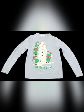 #KCB71 Holiday Fun Light Blue Kids Sweatshirt with Snowman & Elves